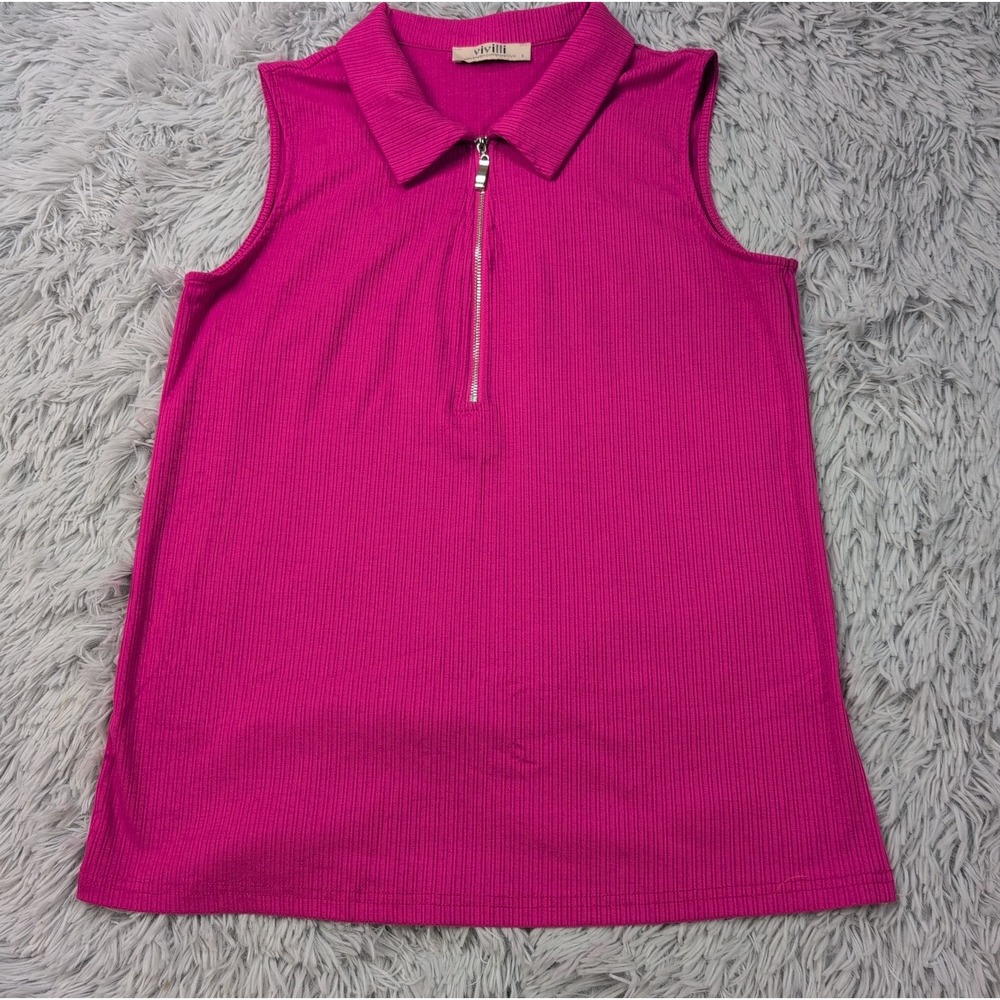 Vivilli Shirt Womens S Pink Top Blouse Sleeveless Preppy Athletic Stretch